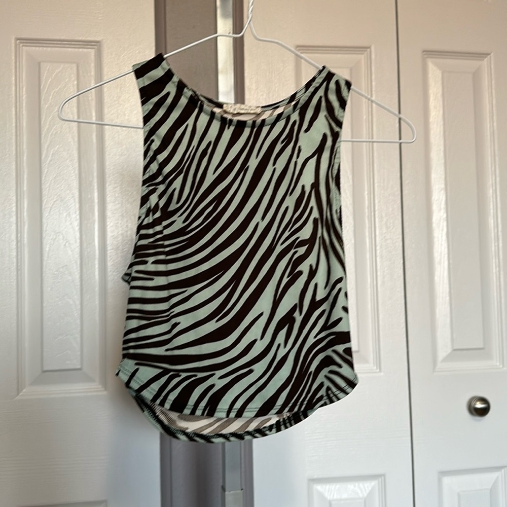 Endless Blu. Brown and mint green zebra stripe tank top
